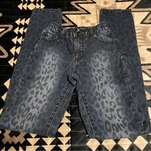 Girls Justice Blue Denim Cheetah/Leopard Animal Print Skinny Jeans